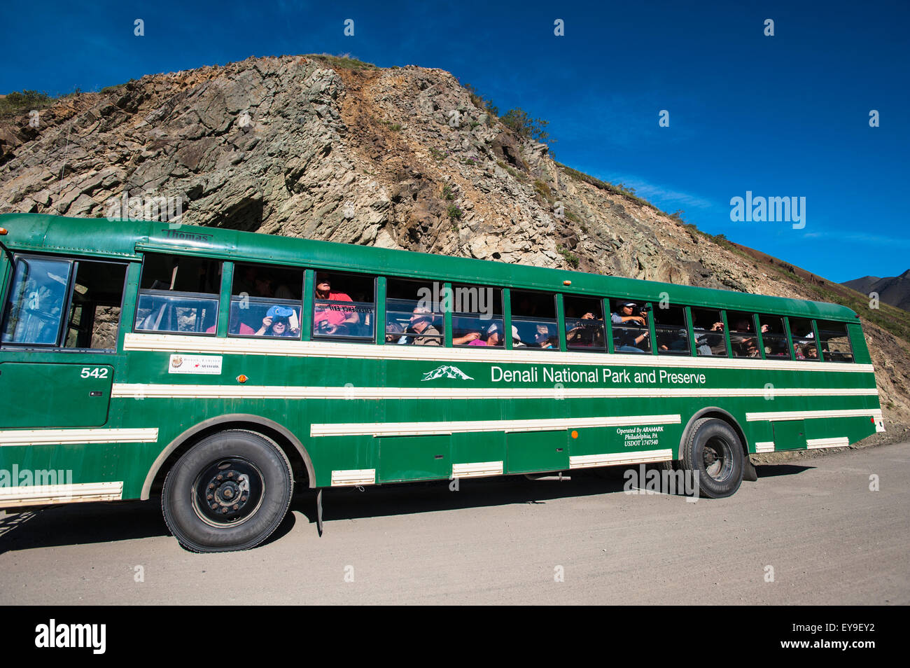 Passagier, Alaska, Denali, Tourist, Tour-Bus Stockfoto
