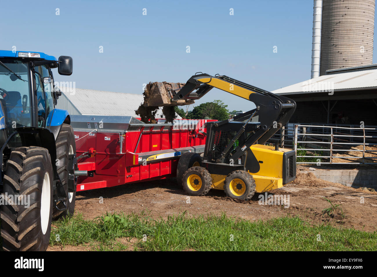 Scheune, Traktor, USA, Gülle, Skid Steer Loader Stockfoto
