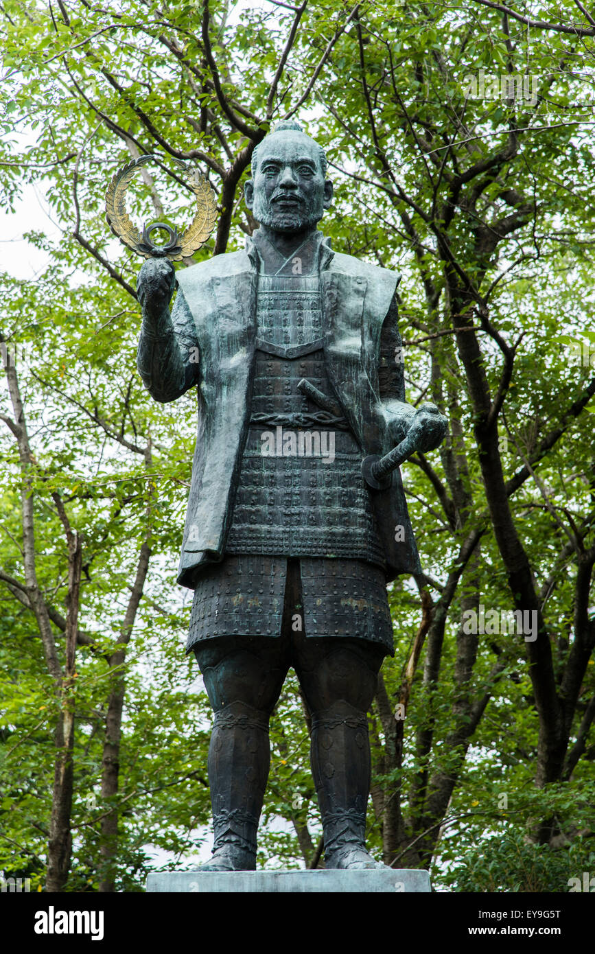 Statue von Ieyasu Tokugawa, Hamamatsu Schlosspark, Stadt Hamamatsu, Shizuoka Präfektur, Japan Stockfoto