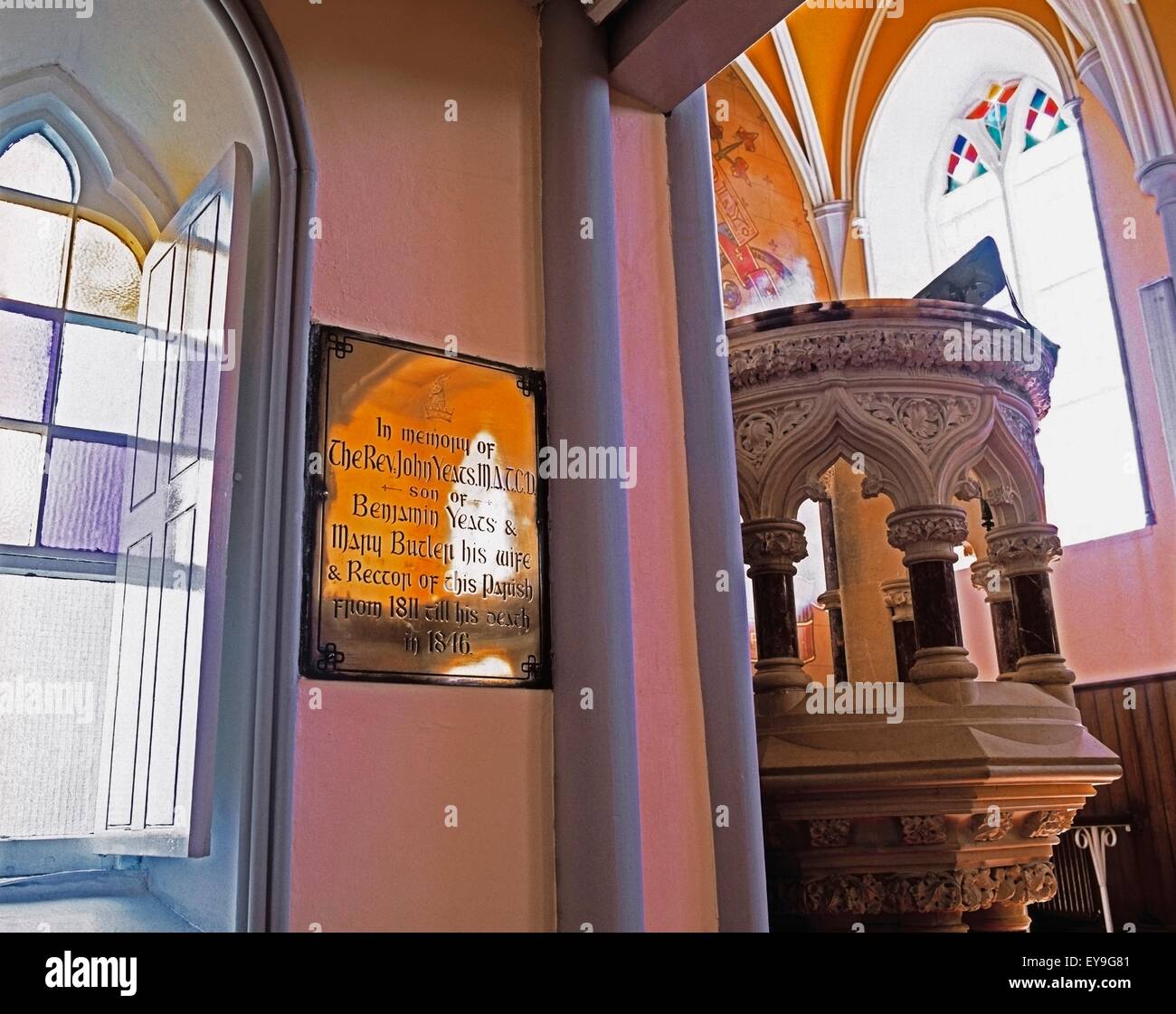 Gegend Kirche, Co. Sligo, Irland, Plaque, John Butler Yeats Vater von William Butler Yeats Stockfoto