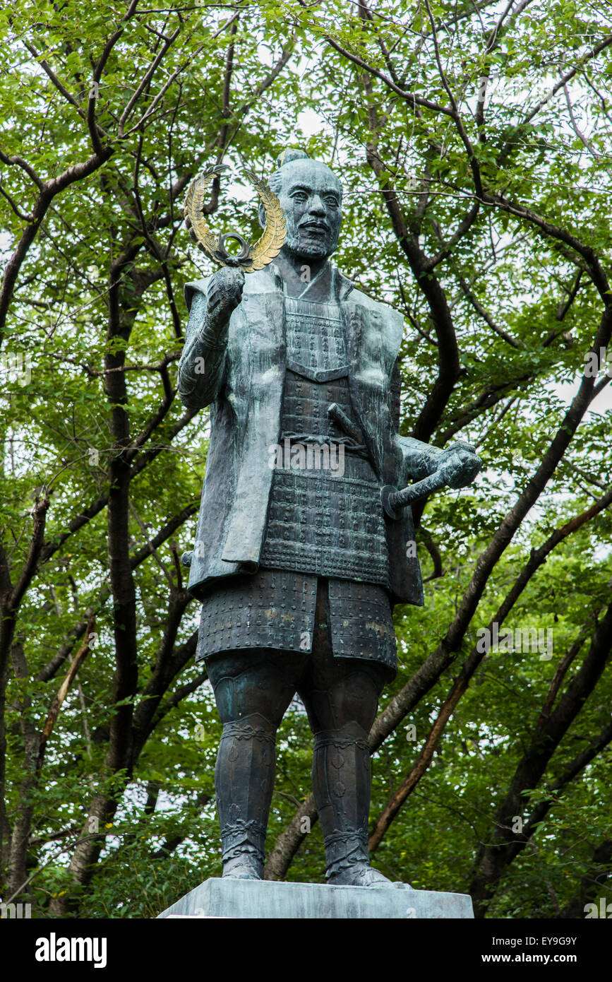Statue von Ieyasu Tokugawa, Hamamatsu Schlosspark, Stadt Hamamatsu, Shizuoka Präfektur, Japan Stockfoto