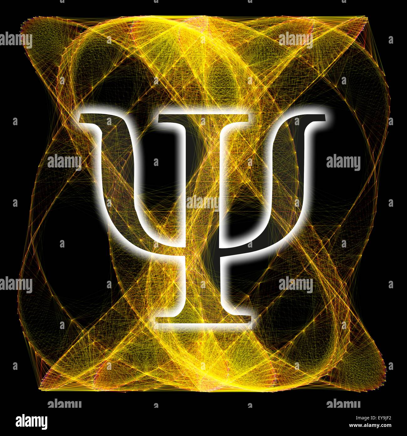 Computer-Artwork von griechischen Buchstaben Psi und einer Lissajous-Figur im Hintergrund. Die Buchstaben Psi wird häufig in der Physik verwendet. Stockfoto