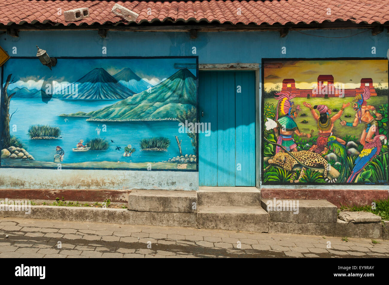 Wandbild Wand Kunst in San Juan La Laguna Lake Atitlan, Guatemala Stockfoto