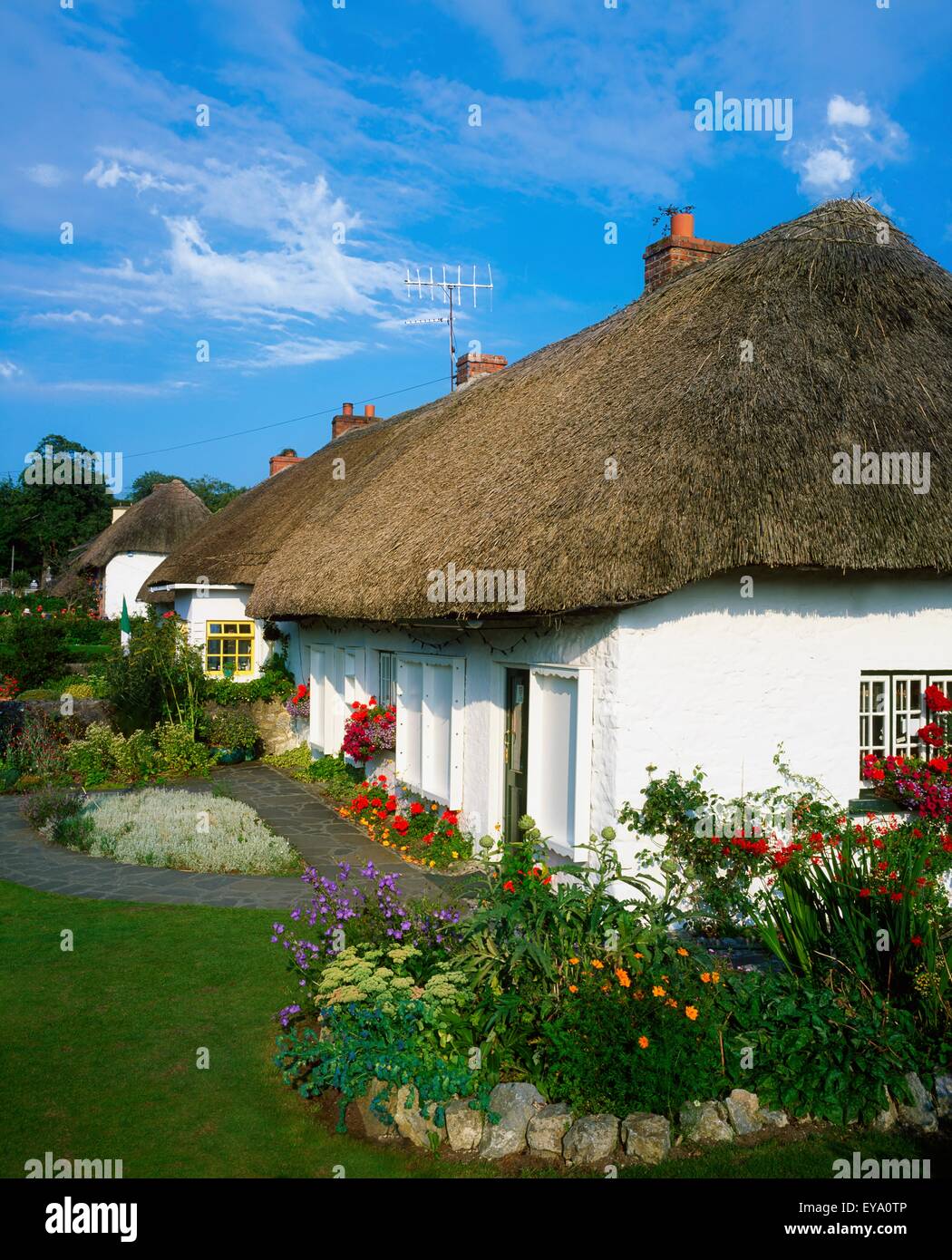 Strohgedeckten Hütten, Adare, Co Limerick, Irland Stockfoto