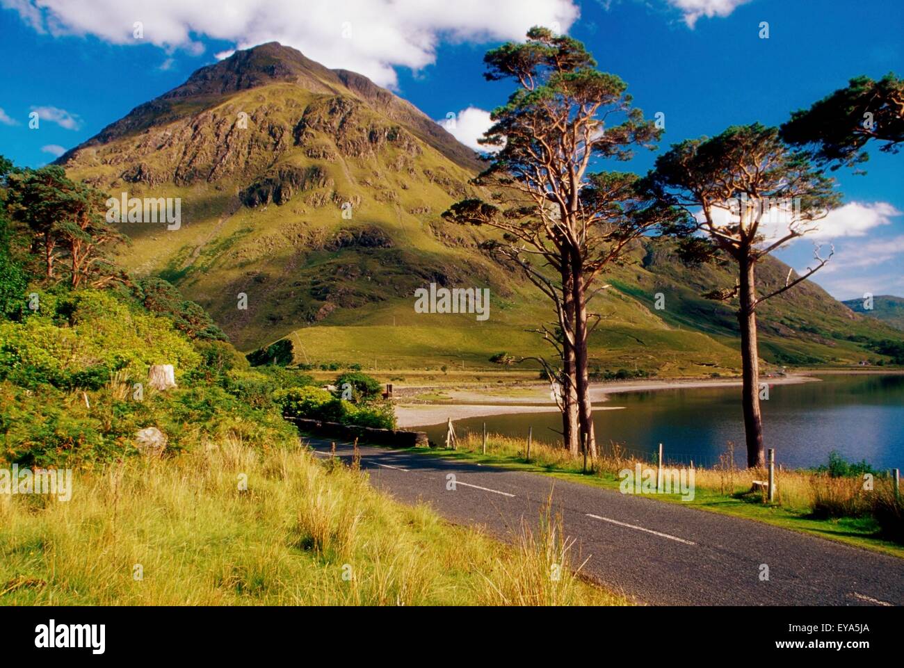 Ben Creggan, Doo Lough, County Mayo, Irland; Straße von Berg und See Stockfoto