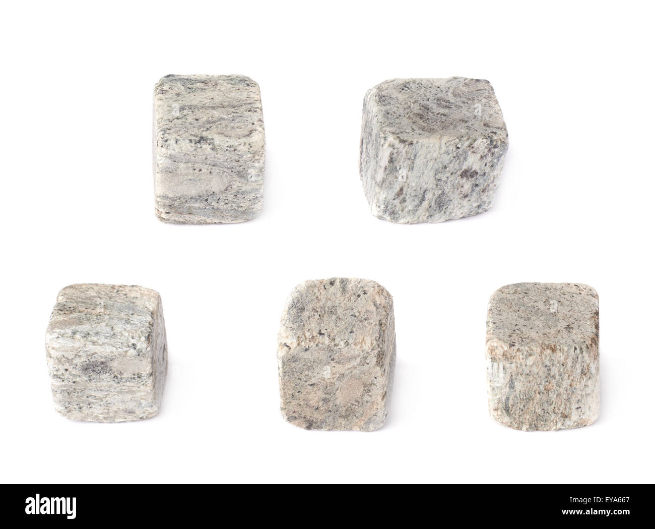 Set von fünf Whisky Granitsteine Stockfoto