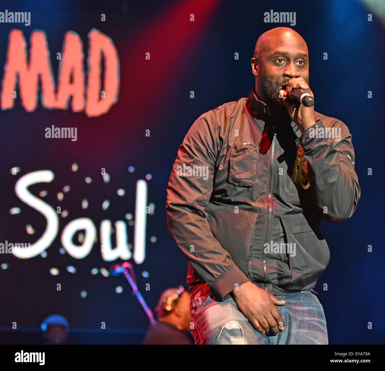 WOMAD Festival, Charlton Park, Wiltshire, UK. 24. Juli 2015.  Bild: Womad Festival Charlton Park Wiltshire: De La Soul, Posdnuos, Dave & Maseo, auf der Open Air Bühne. Date24/07/2015 Ref: Credit: Charlie Bryan/Alamy Live News Stockfoto