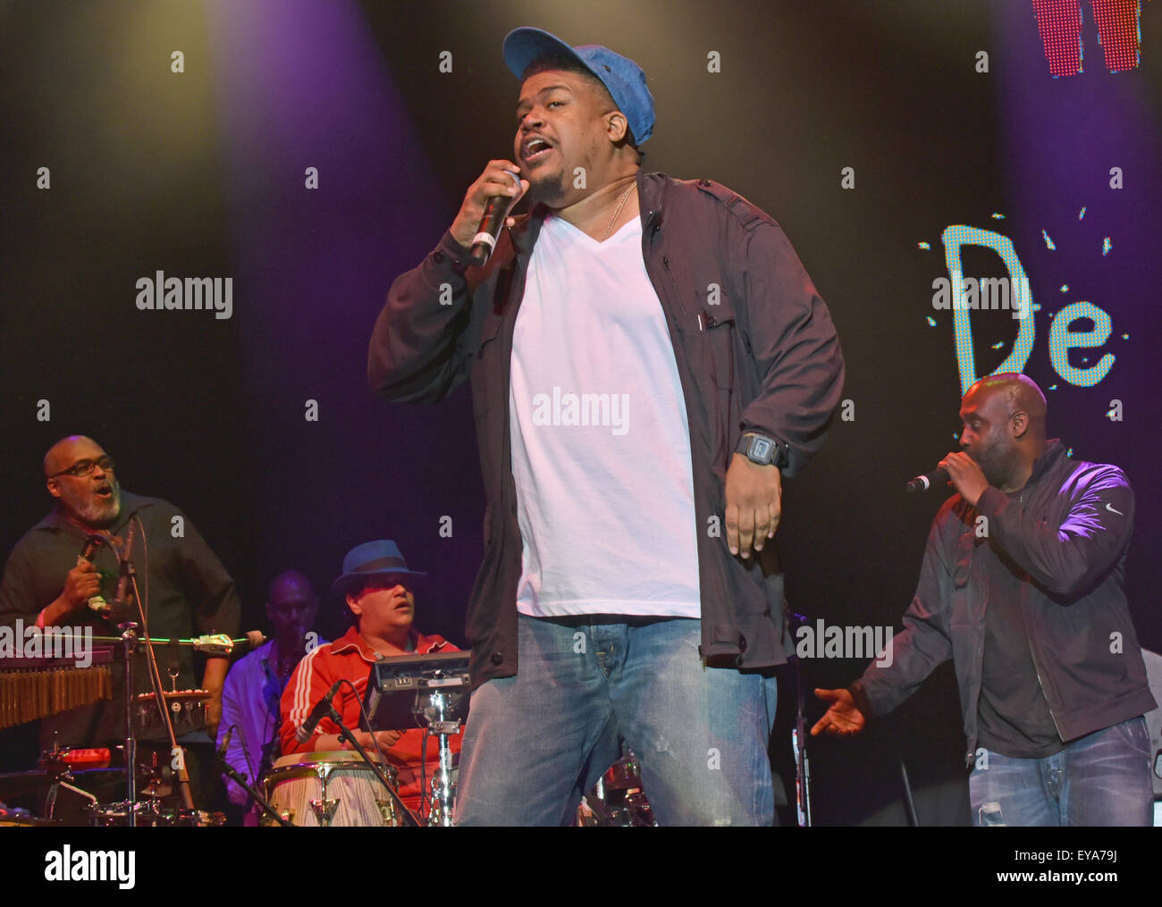 WOMAD Festival, Charlton Park, Wiltshire, UK. 24. Juli 2015.  Bild: Womad Festival Charlton Park Wiltshire: De La Soul, Posdnuos, Dave & Maseo, auf der Open Air Bühne. Date24/07/2015 Ref: Credit: Charlie Bryan/Alamy Live News Stockfoto