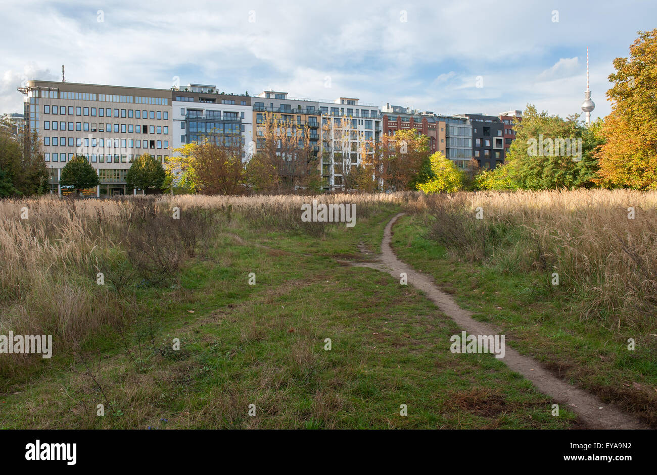 Berlin, Deutschland, dem ehemaligen Grenzstreifen zwischen dem Zentrum und Kreuzung im Bereich alte Jakobstr. Stockfoto