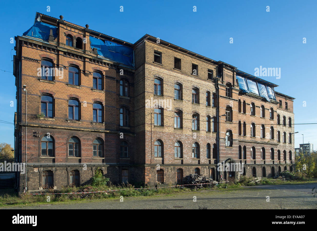Dresden, Deutschland, Denkmalgeschuetzte Gebäude auf dem Gelände des Gueterbahnhofs Dresden-Friedrichstadt Stockfoto