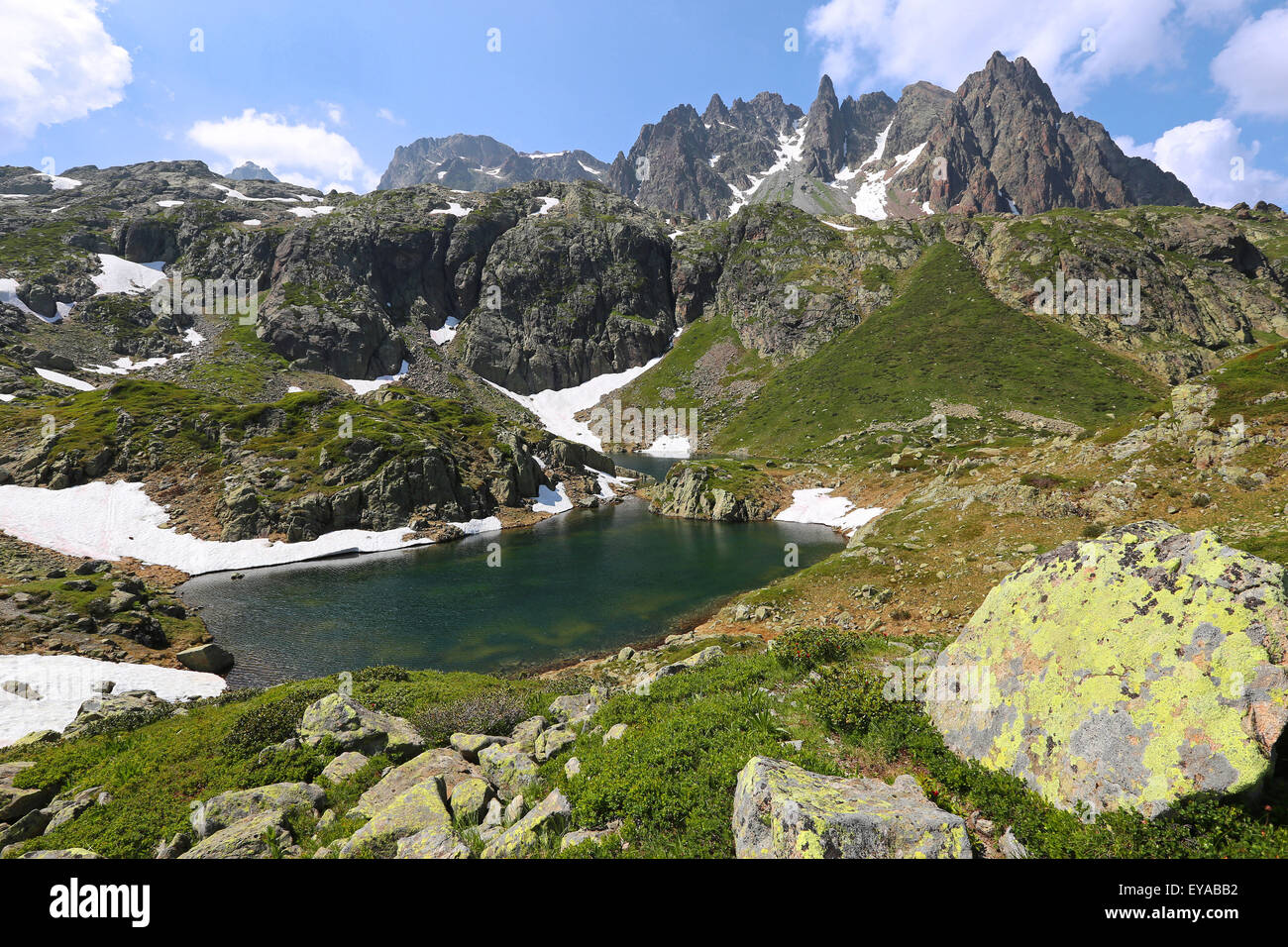 Lacs les Chéserys. Der Aiguilles Rouges massiv. Chamonix. Stockfoto