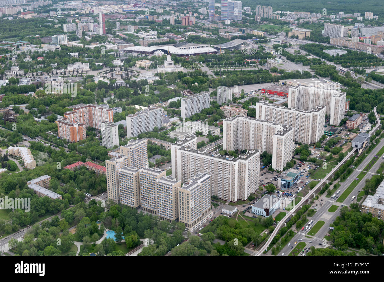 Panorama von Moskau aus der Höhe des Fernsehturms Ostankino Stockfoto