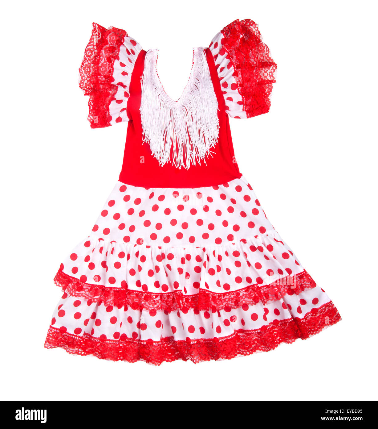 Baby roten Kleid mit Polka Dots auf weißem Hintergrund Stockfoto