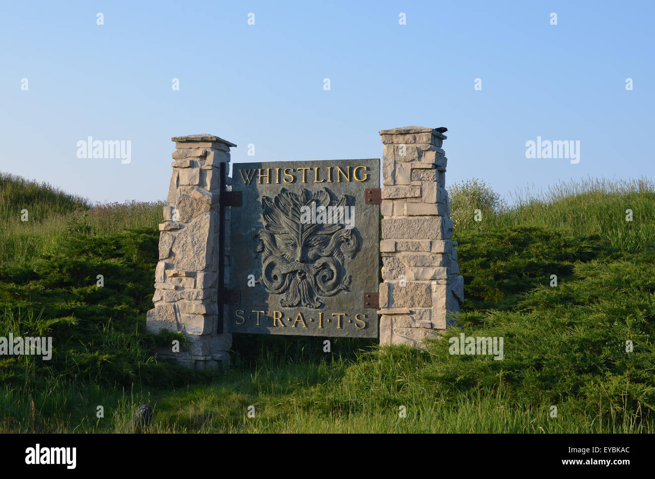 Whistling Straits Golf Course in Kohler, WI, entworfen von Pete Dye und Funktionen etwa zwei Meilen der Küste des Lake Michigan. Stockfoto