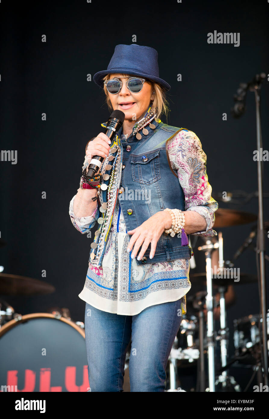 Schottische Sängerin Lulu auf der Hauptbühne auf dem Weidenmanns Festival in Dundrennan, Dumfries, Scotland am 24. Juli 2015 führt © S Stockfoto