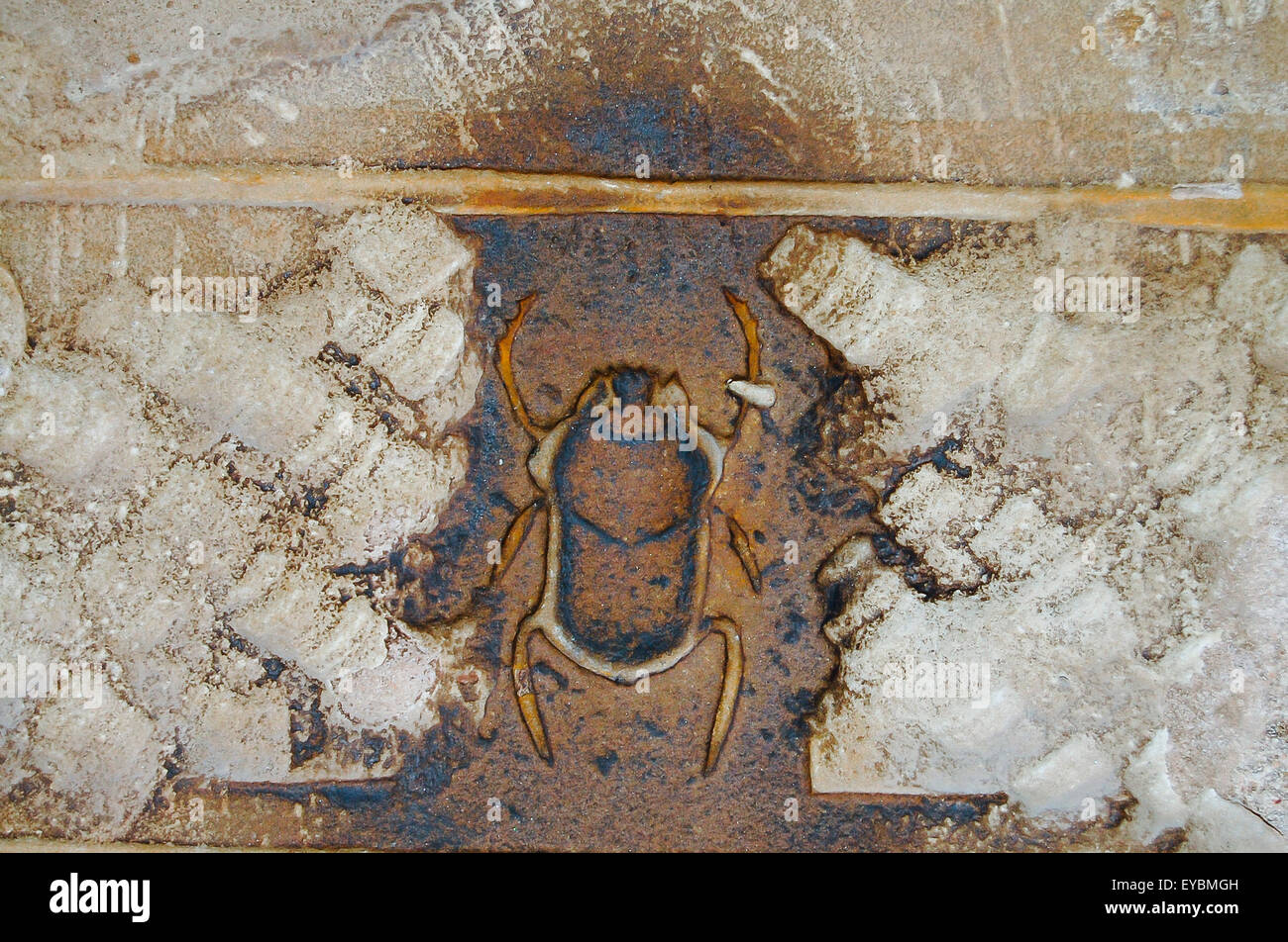 Skarabäus Hieroglyphe am Karnak-Tempel - Luxor - Ägypten Stockfoto
