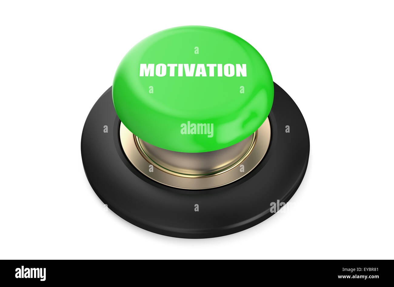 Motivation, die grüne Taste isoliert auf weißem Hintergrund Stockfoto