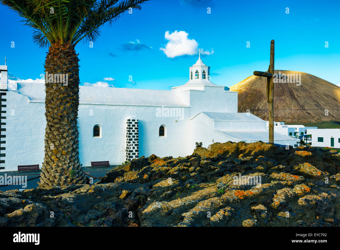 Los Dolores Kapelle. Mancha Blanca, Tinajo. Lanzarote, Kanarische Inseln, Spanien, Europa. Stockfoto