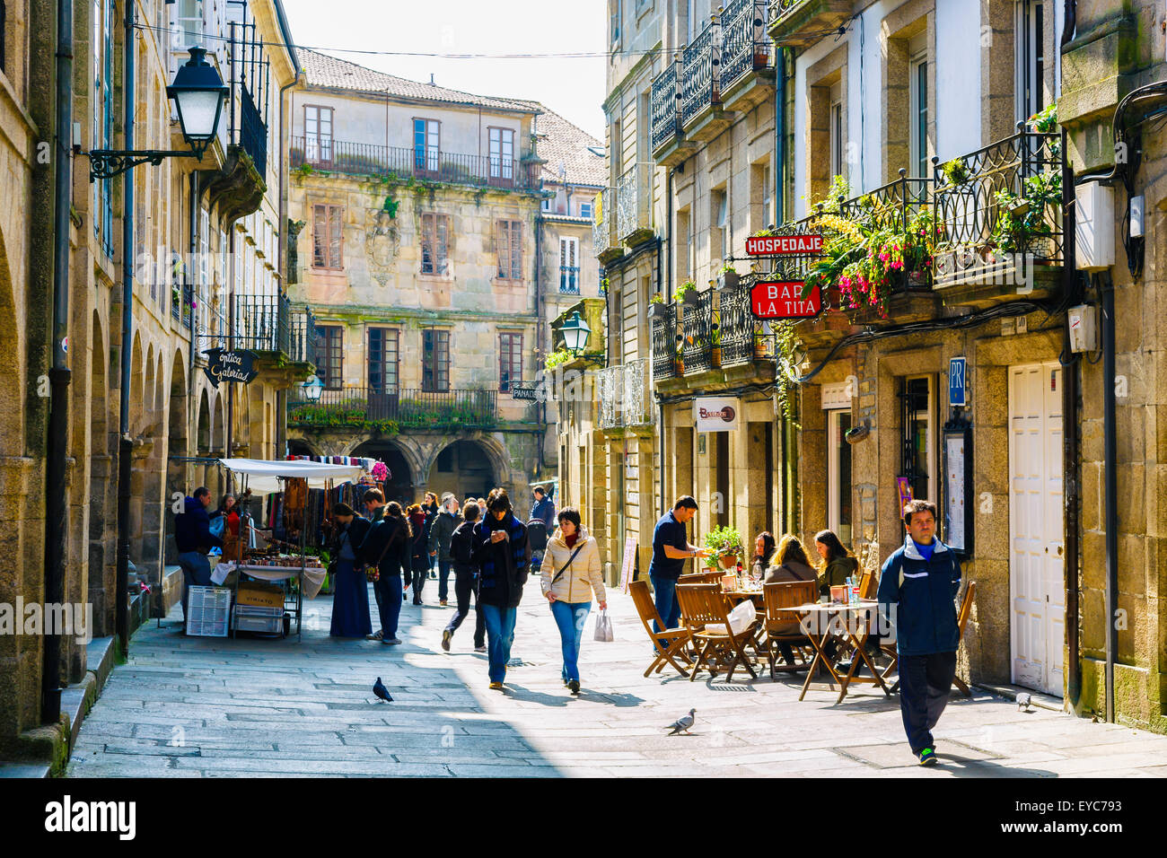 Straße. Santiago De Compostela. La Coruña, Galicien, Spanien, Europa. Stockfoto