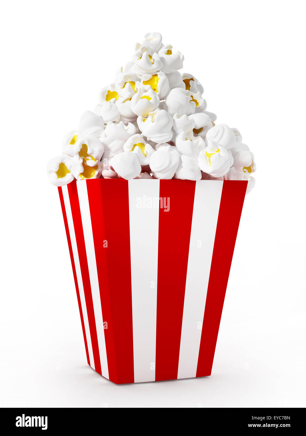 Popcorn, isoliert auf weißem Hintergrund. Stockfoto