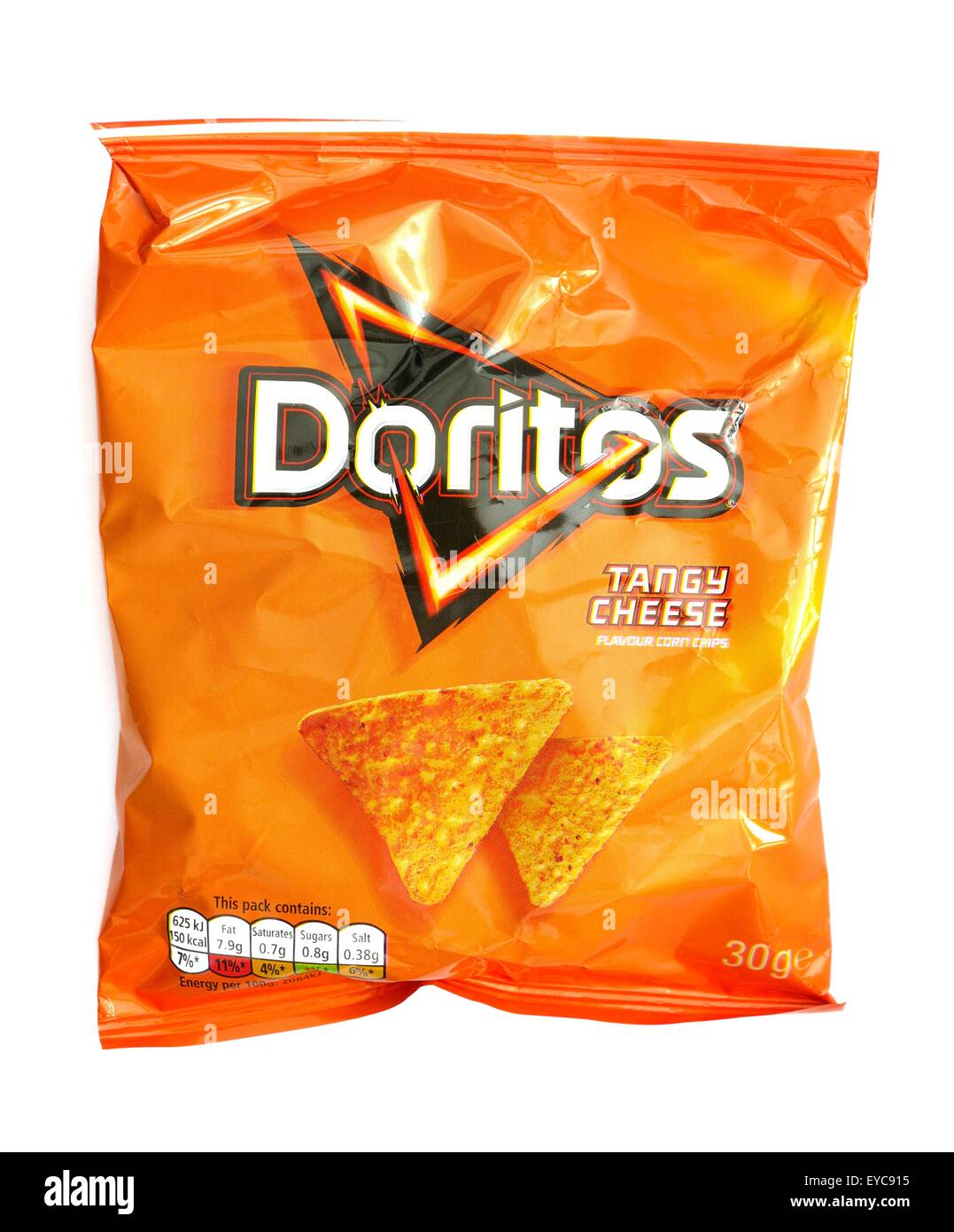 Eine Tasche von würzigen Käse doritos Stockfoto
