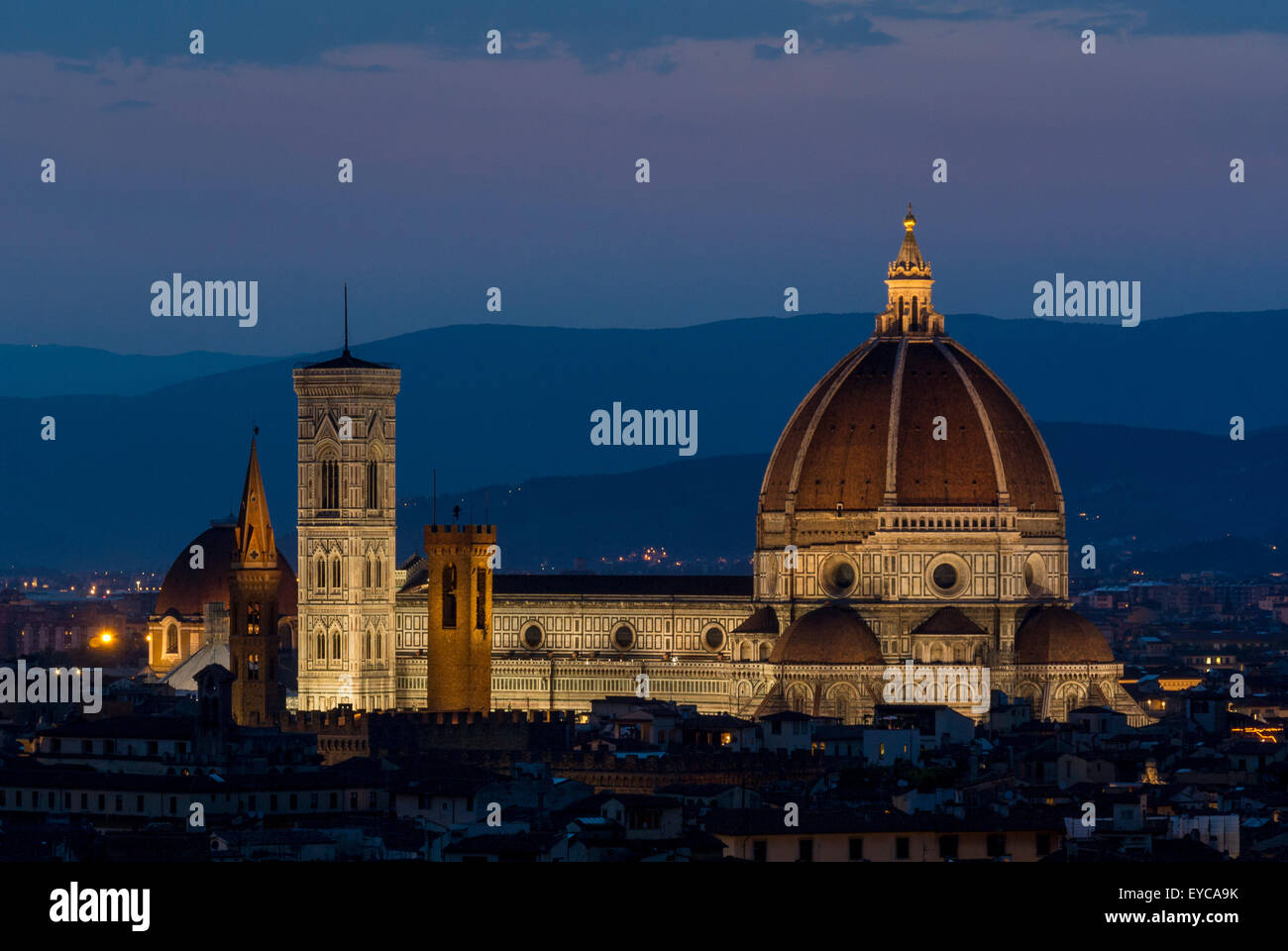 Kathedrale von Florenz in der Nacht. Florenz, Italien. Stockfoto