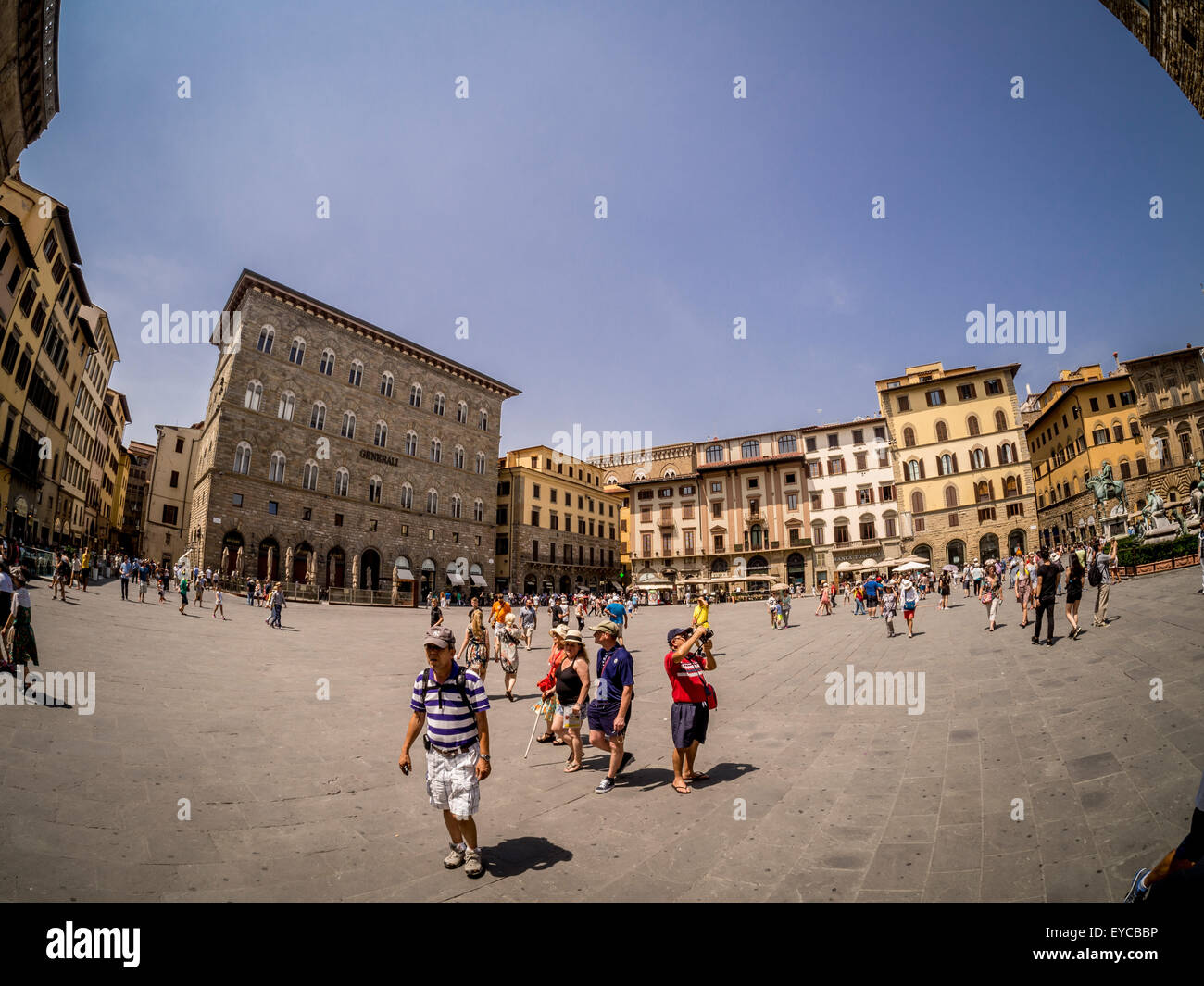 Fisheye-Objektiv Schuss der Piazza della Signoria in Florenz, Italien Stockfoto