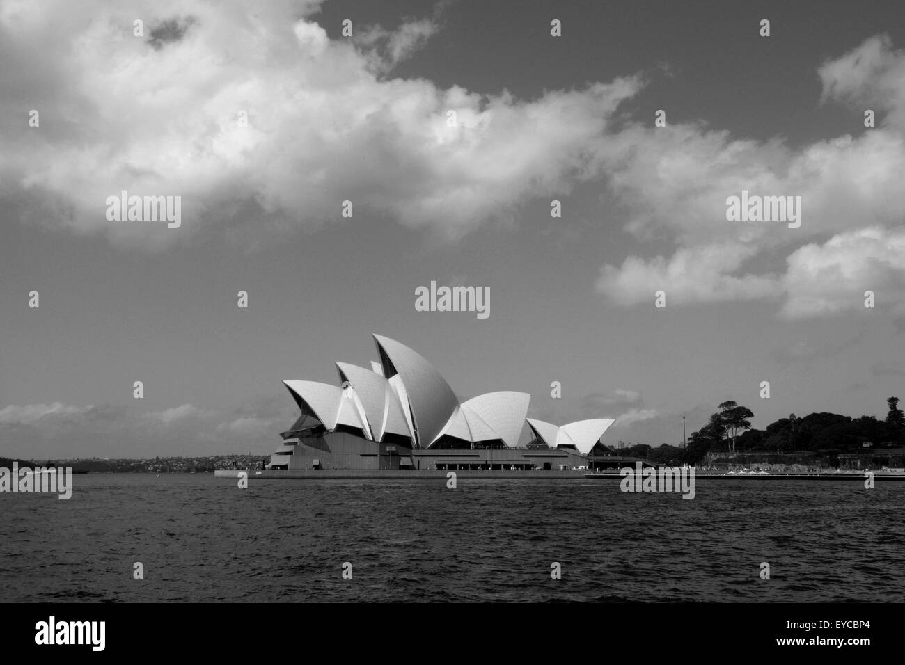 Sydney Opera House hautnah in schwarz / weiß Stockfoto