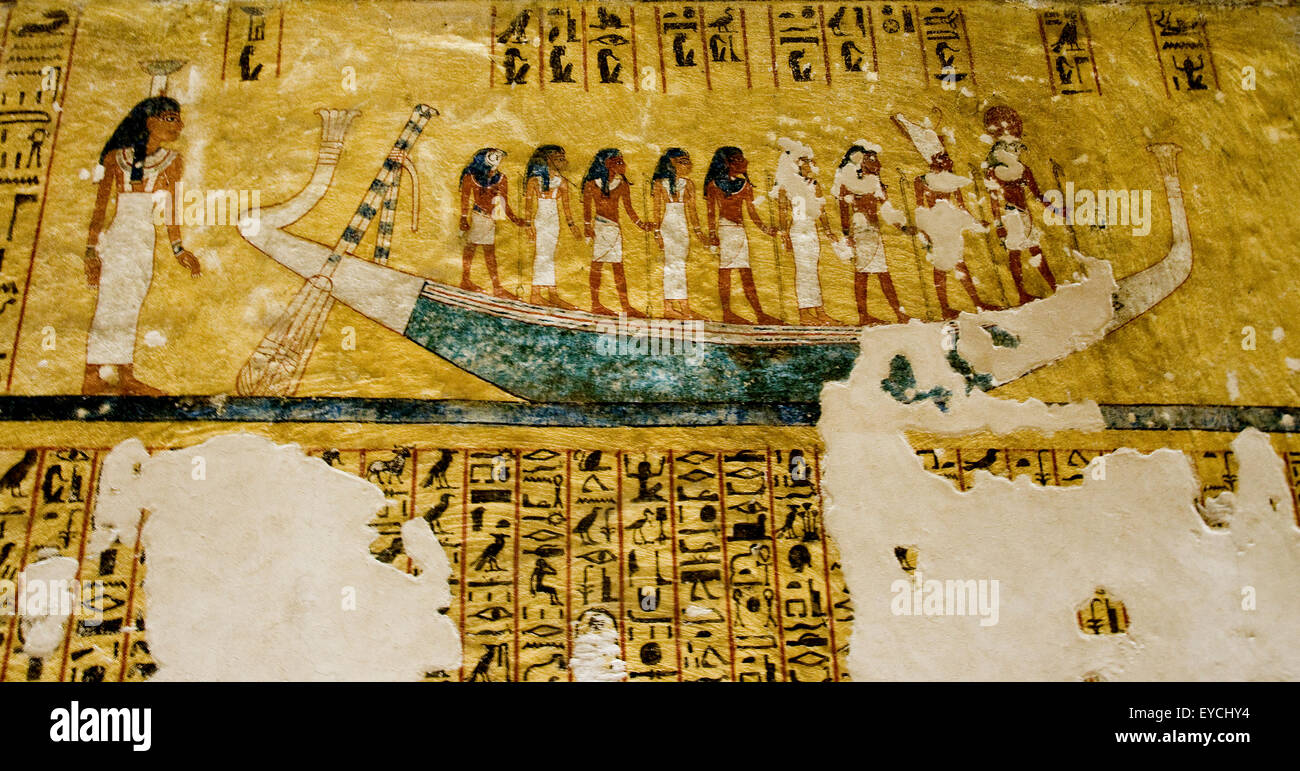 Luxor, Ägypten, westliches Tal: Hieroglyphen und Malereien im Grab des Ay (KV23) XVIII ° dyn. Stockfoto