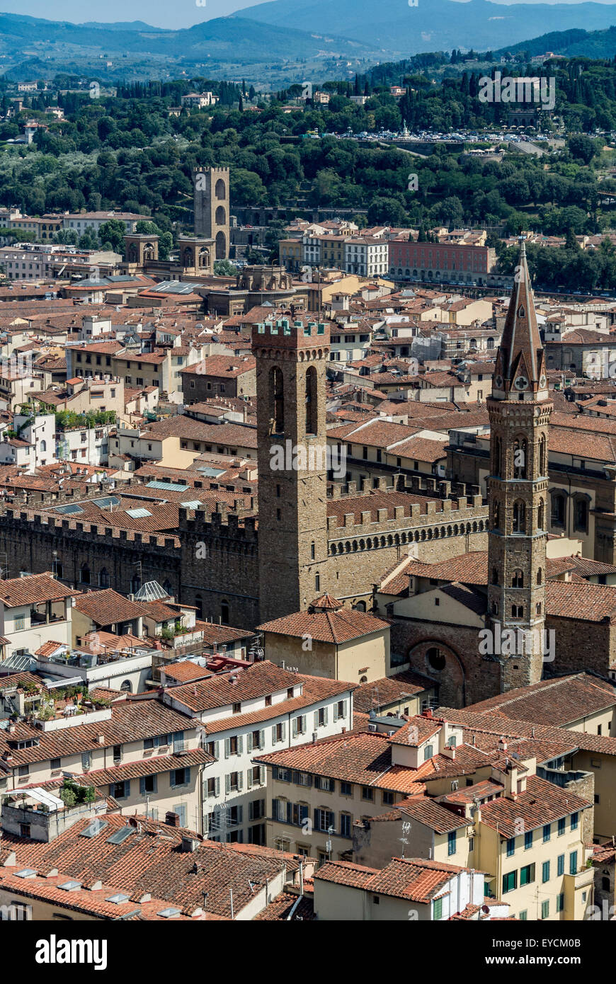 Das Nationalmuseum Bargello und Badia Glockenturm. Florenz, Italien. Stockfoto