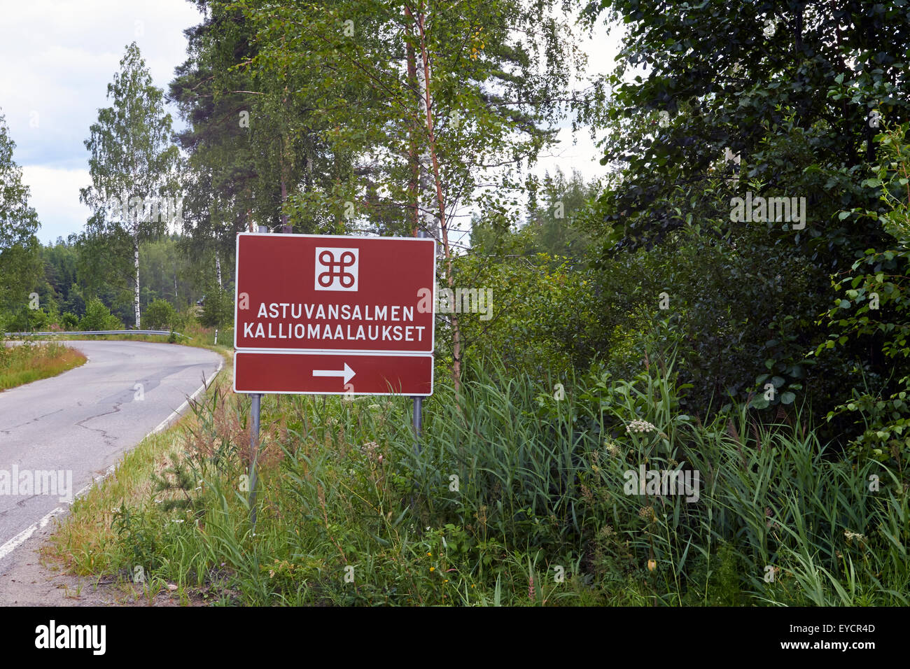 Lage Zeichen zu den Felszeichnungen von Astuvansalmi, Lejon Finnland Stockfoto