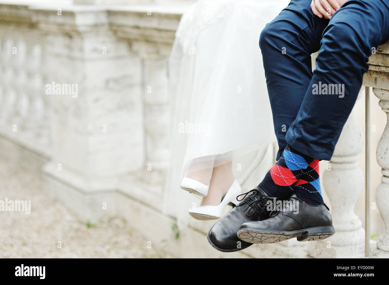 Braut und Bräutigam Schuhe und Socken Stockfoto