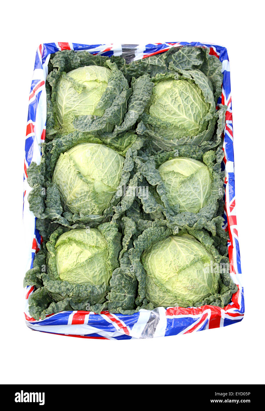 Ein Anzeigefeld des britischen Kohl Gemüse Köpfe. Stockfoto
