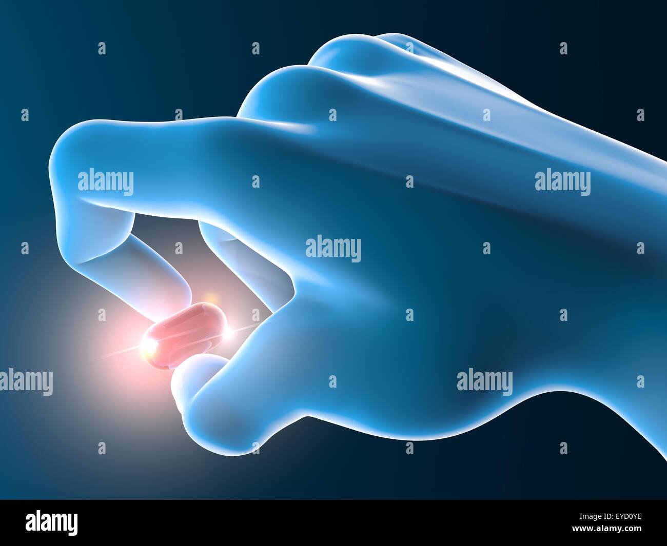 Abbildung des Menschen nimmt die rote Pille Stockfoto