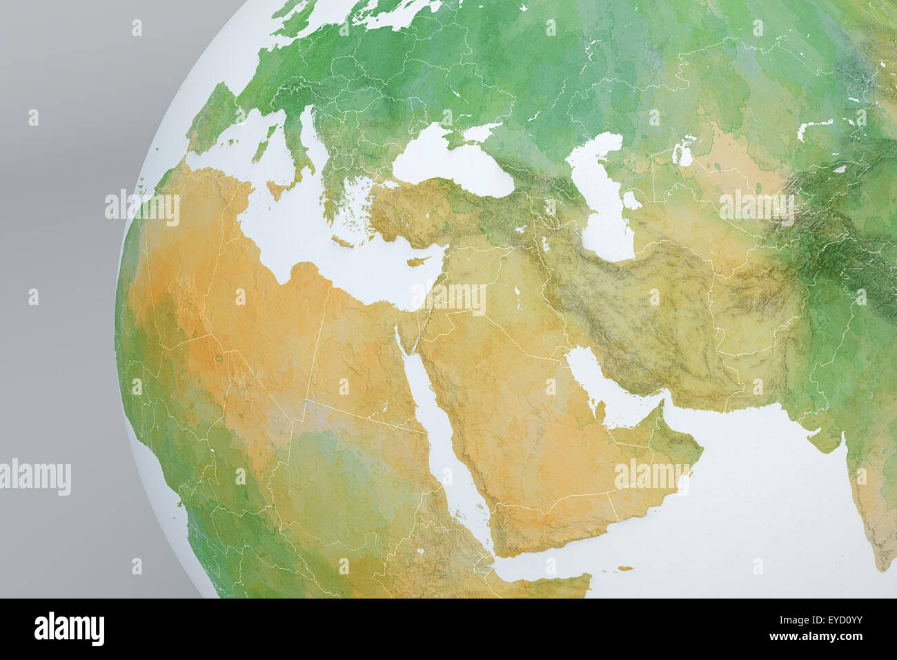 Illustration des flachen Weltkarte mit physischen Grenzen Stockfoto