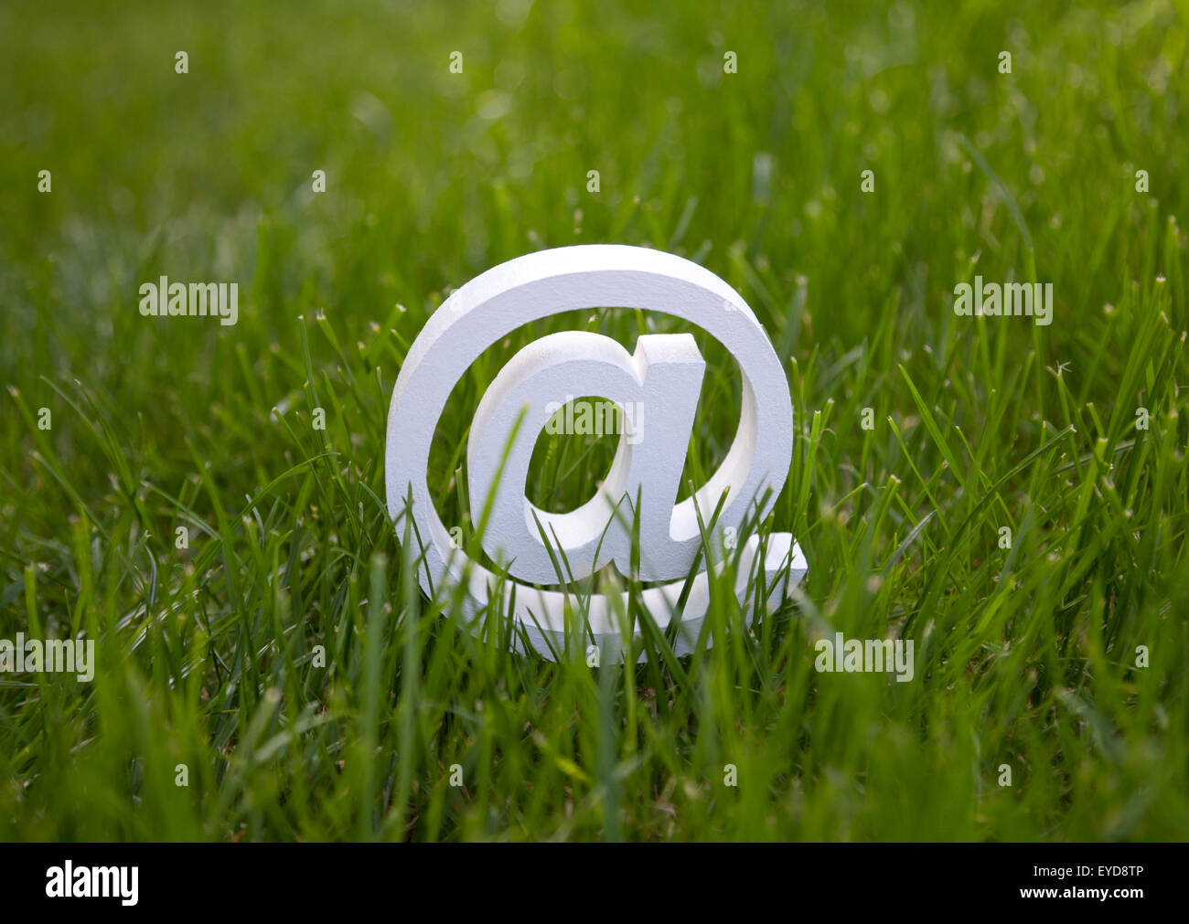 E-Mail-Zeichen auf dem grünen Rasen Stockfoto