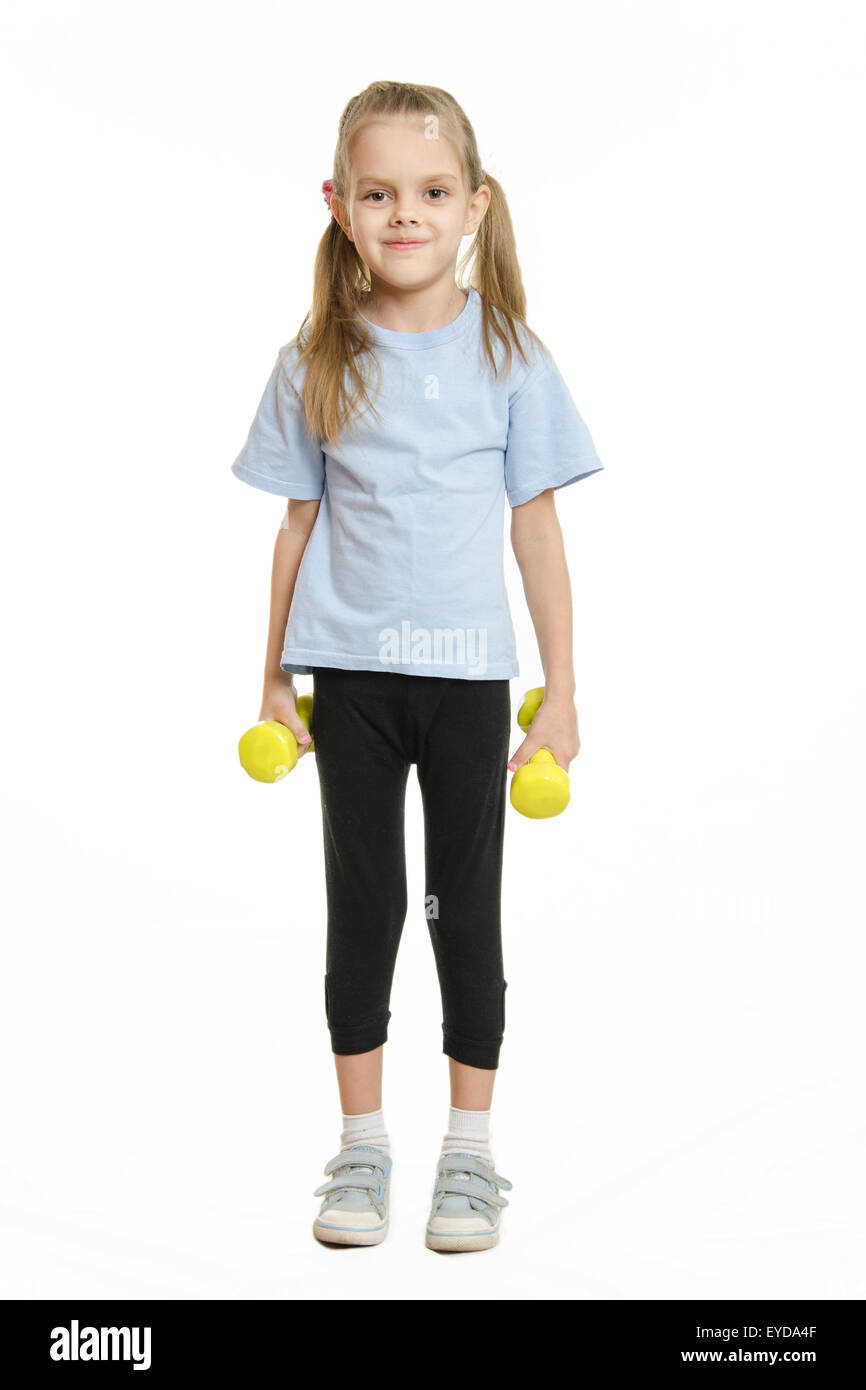 Vierjährige Mädchen Körperübungen Europäer beteiligt. Stockfoto
