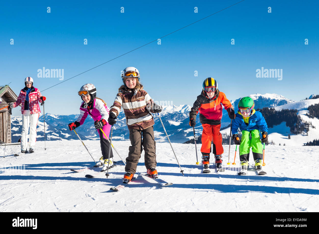 Skiurlaub, Skifahren lernen Kinder, Sudelfeld, Bayern, Deutschland Stockfoto
