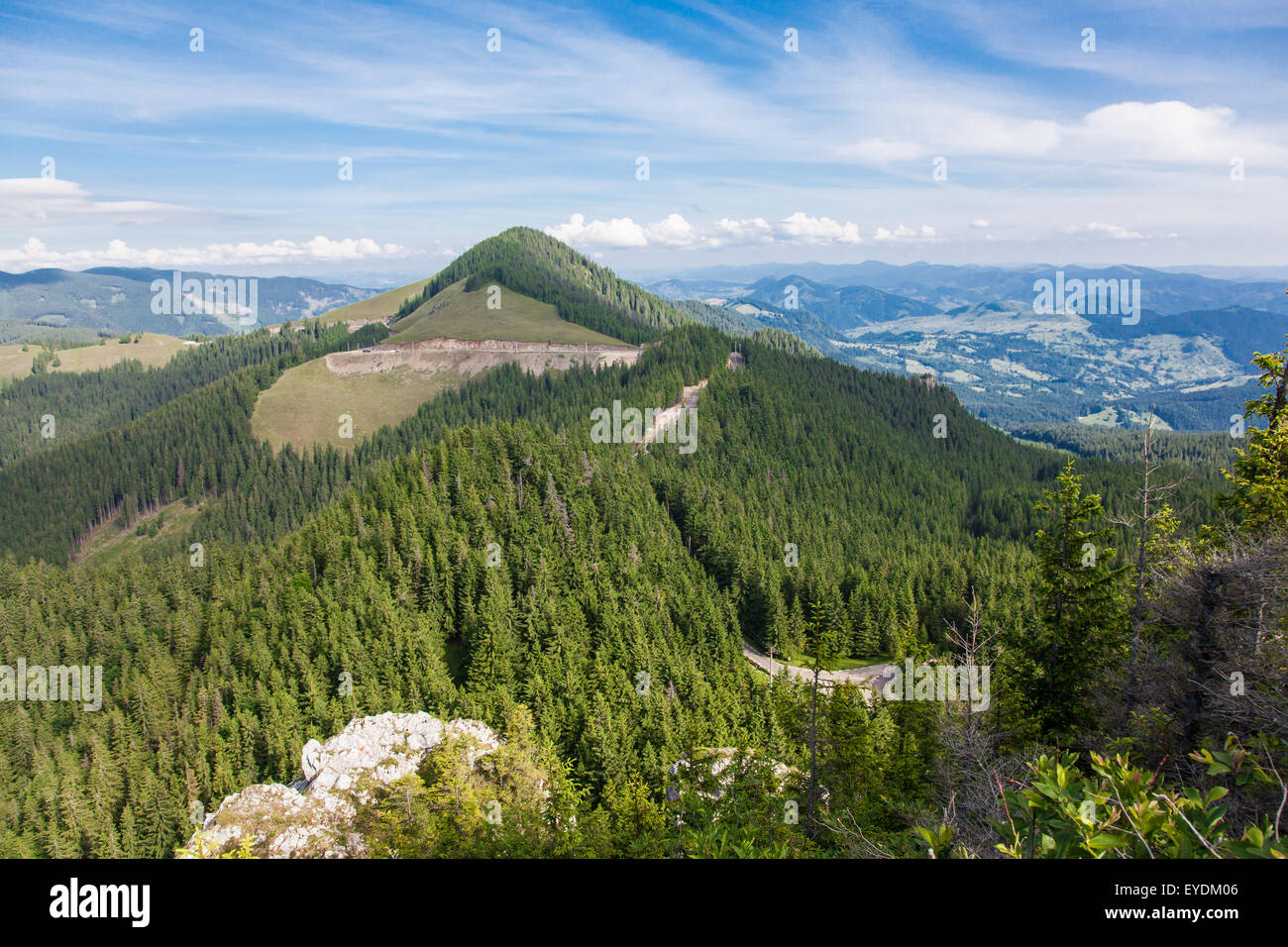 Landschaft der TransRarau Road in Rarau Bergen im Sommer, Rumänien. Stockfoto