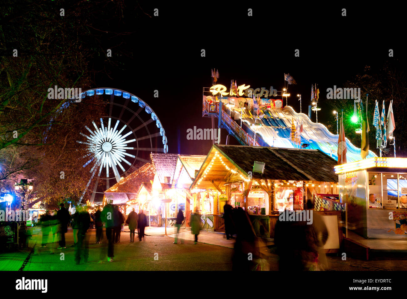 Lichter aus der Kirmes im Winter-Wunderland im Hyde Park, London, Uk Stockfoto