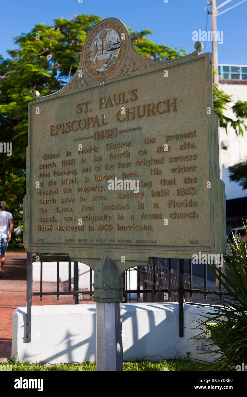 ST. Pauls EPISCOPAL CHURCH (1832) älteste in Florida Diözese, die heutige Kirche (1912) ist das vierte auf dieser Seite. John Fleeming, eines der vier ursprünglichen Besitzer der Insel, liegt hier begraben. Seine Witwe stiftete der Eigenschaft, wonach die Kirche Stockfoto