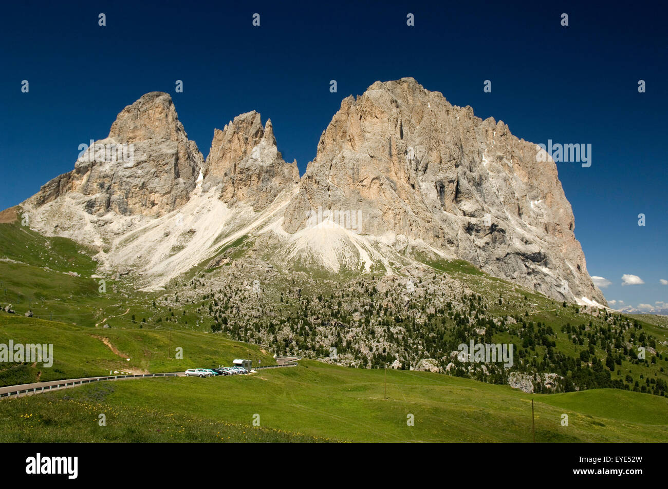 Plattkofels, Langkofel, Seiser, Alm, Sellajoch, Stockfoto