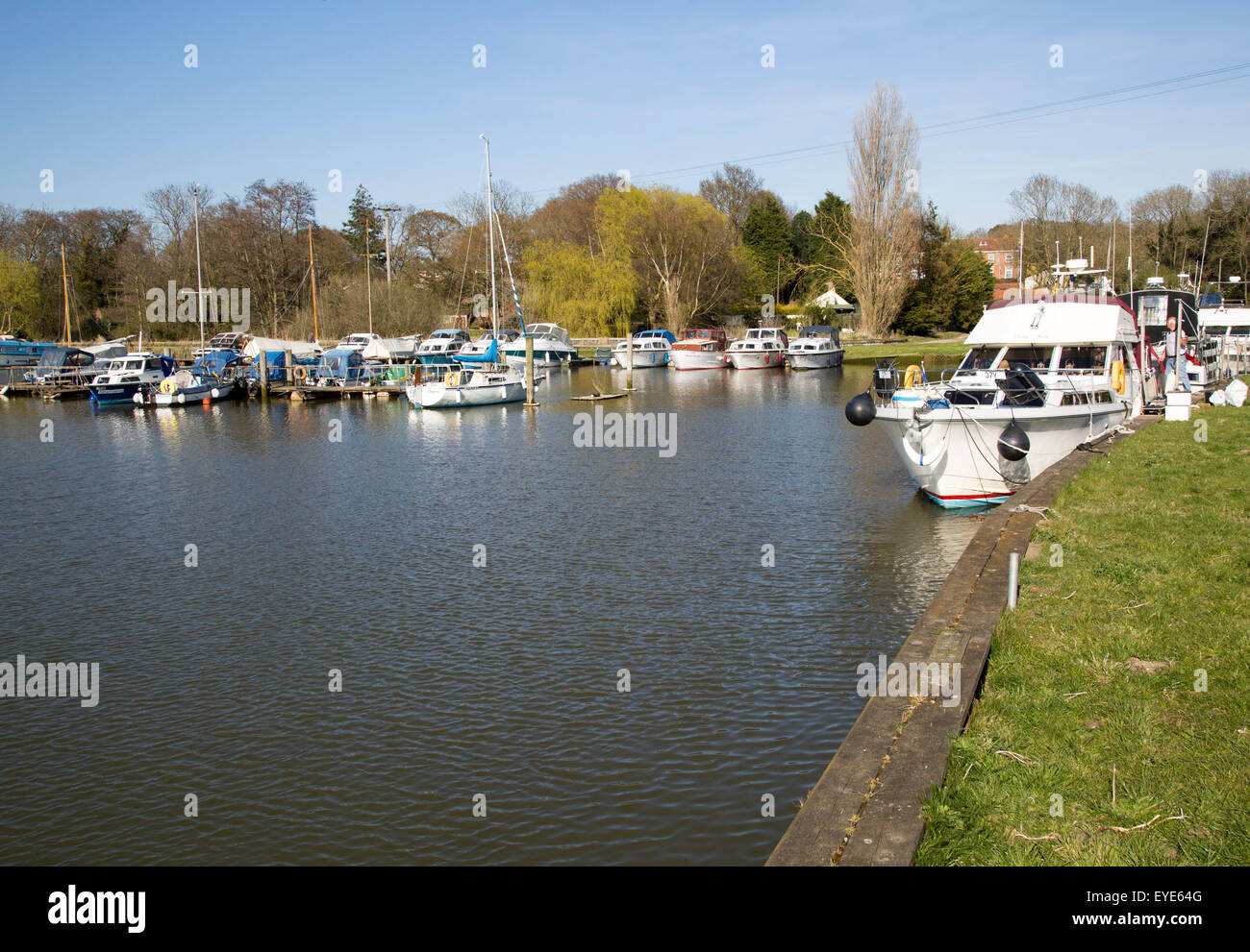 Sportboote auf den Norfolk Broads, Somerleyton Marina, in der Nähe von Lowestoft, Suffolk, England, UK Stockfoto