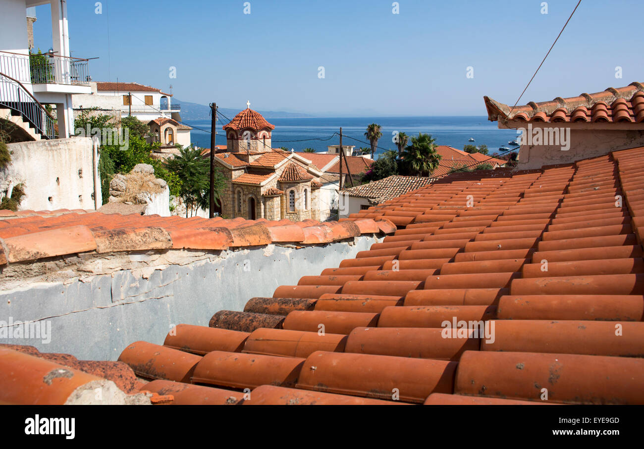 Dächer von Korona Dorf in Griechenland Stockfoto
