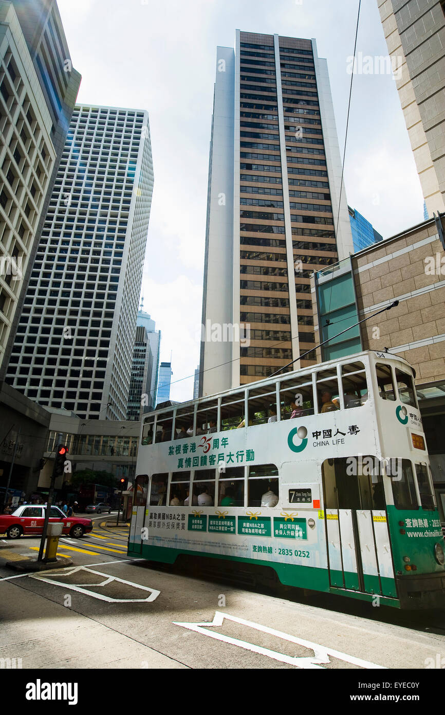 China, doppelstöckigen Straßenbahn; Hong Kong Island Stockfoto