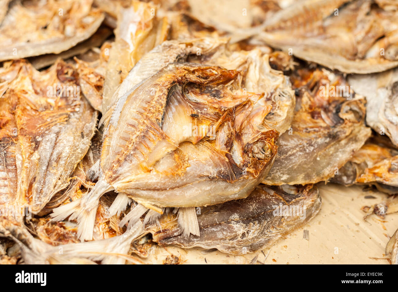 Getrocknete, gesalzene Fisch im Landmarkt Stockfoto