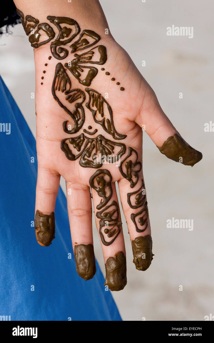 Indien, Gujarat State, Henna-Malerei; Ahmedabad-Stadt Stockfoto