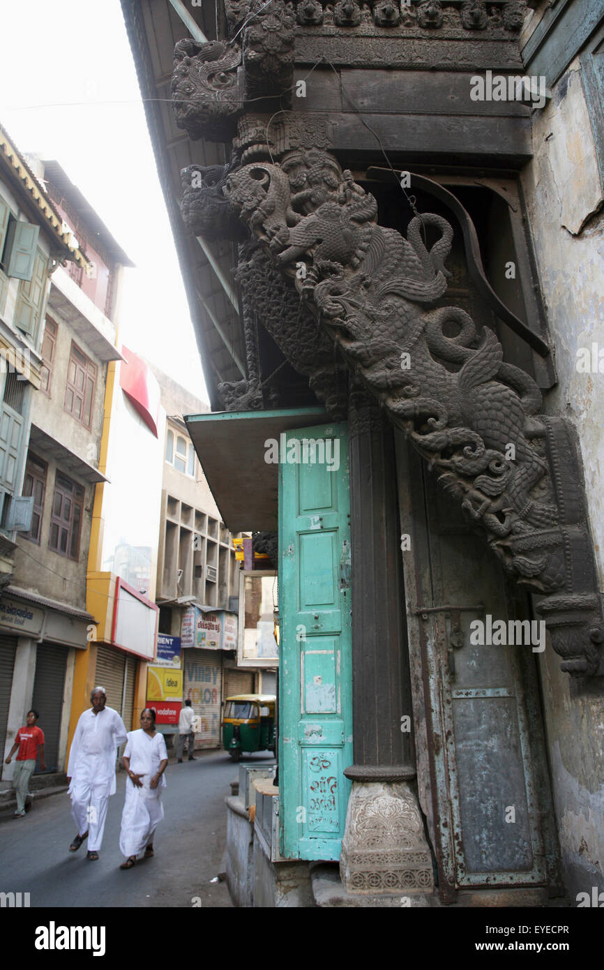 Indien, Gujarat State, architektonische Besonderheit der Straße Gebäude; Ahmedabad-Stadt Stockfoto