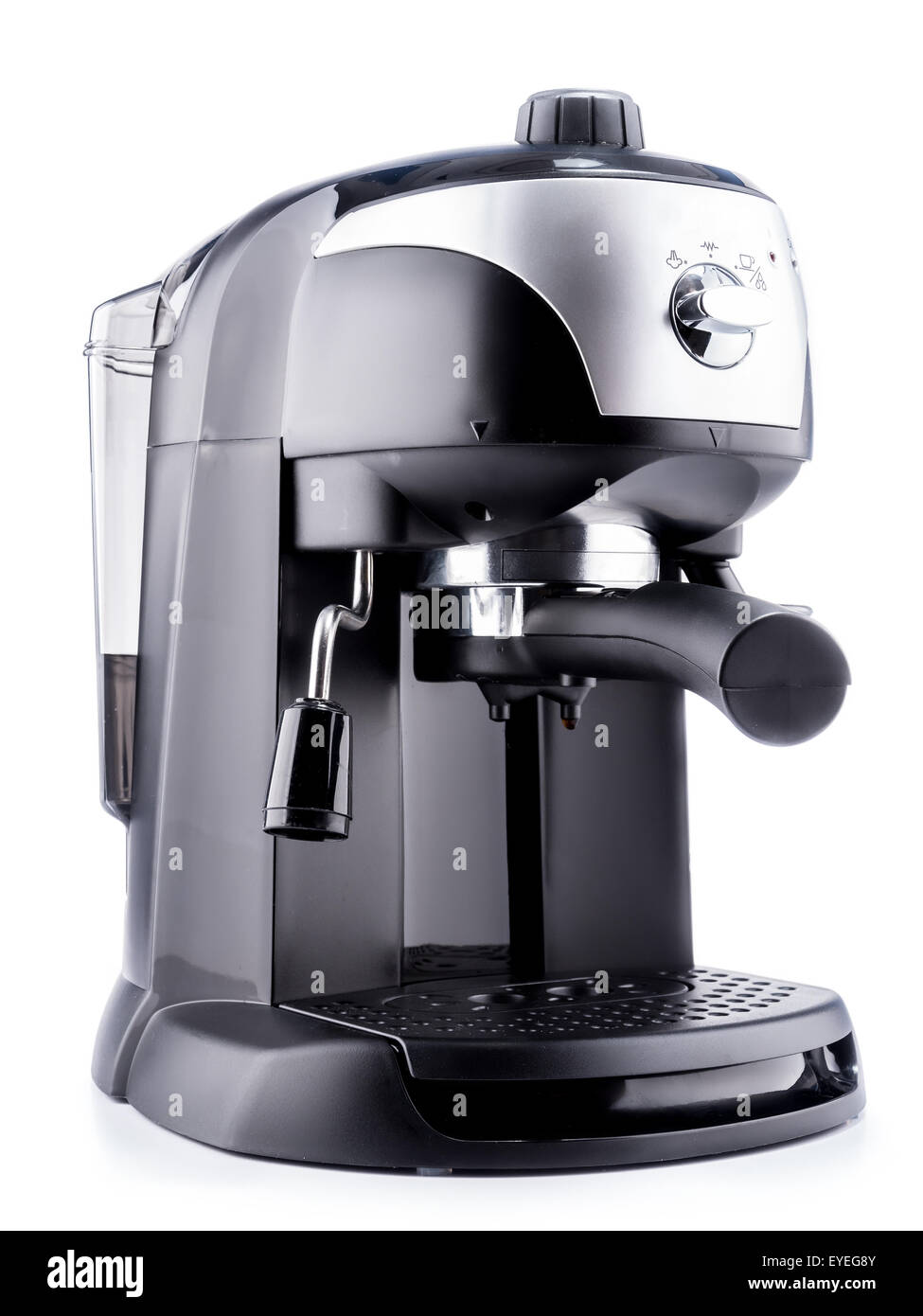 Moderne Kaffeemaschine auf weißem Hintergrund Stockfoto