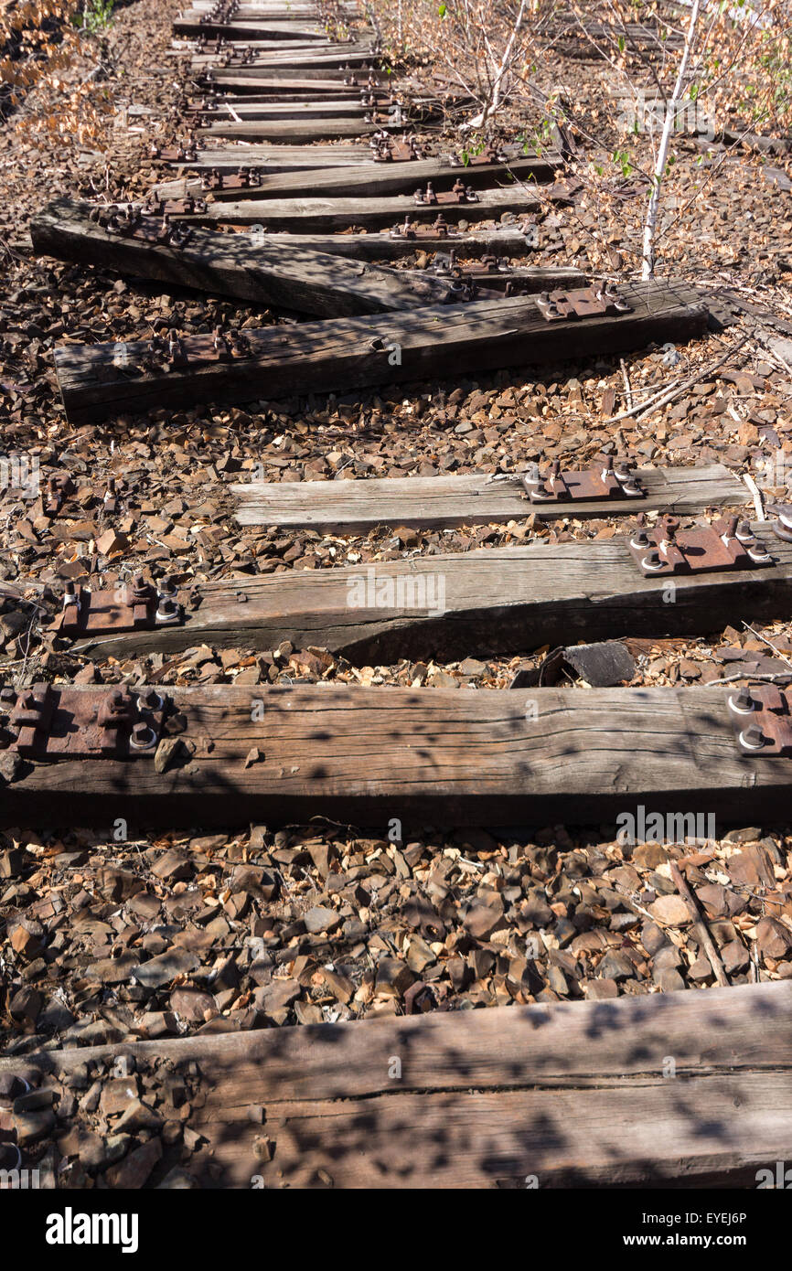alte Eisenbahn, Eisenbahn, Schienen, die Alterung als Time Goes by - Holz verwittert Stockfoto